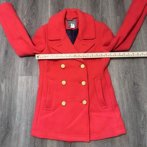 J CREW STADIUM CLOTH NELLO GORI WOMEN SIZE 2 RED PEACOAT - Picture 8 of 16